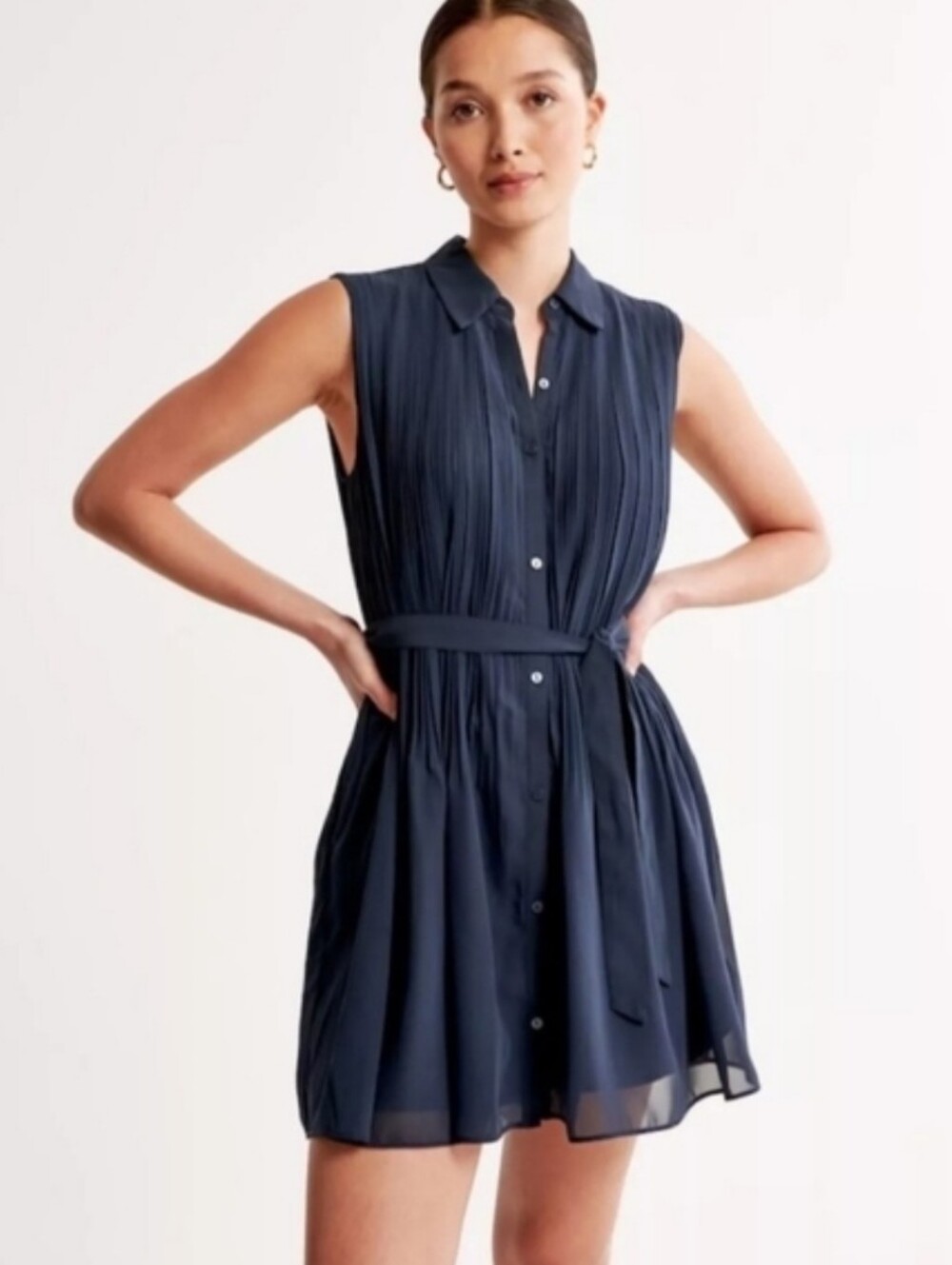 Joie navy blue pleated sleeveless mini dress